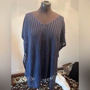 Blue Crochet Knit Poncho
